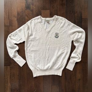 Vintage Queens University Logo White Acrylic Long-Sleeve Sweater with Logo